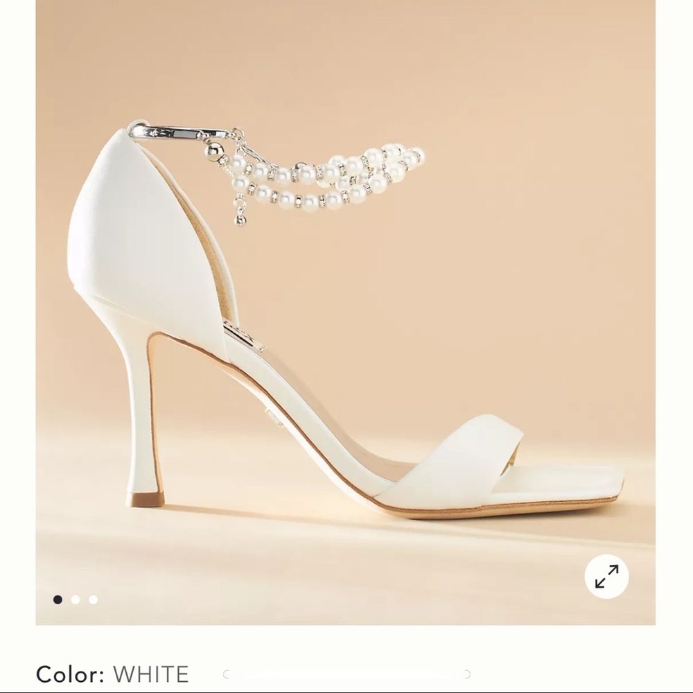 Badgley Mischka White Heels with Pearl Ankle Strap